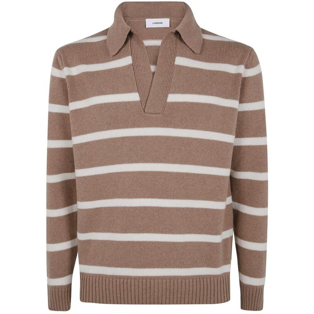 LARDINI Striped Knit Polo Shirt Men BROWN T-Shirts